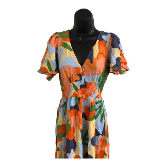 Anthropologie ATL multicolor flutter sleeve button bodice smocked dress size M - Picture 5 of 15